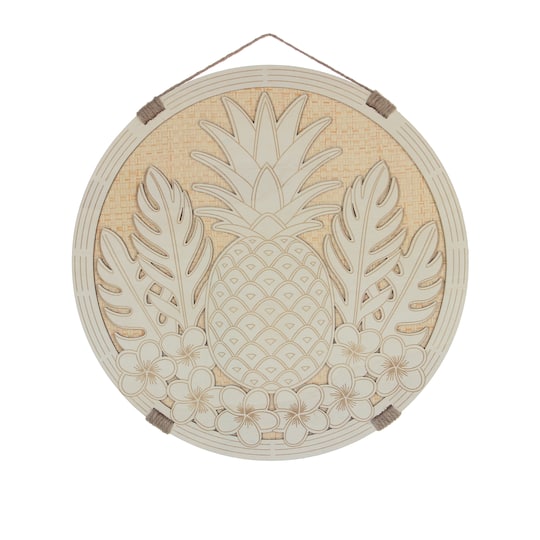 15.5" Pineapple DIY Round Plywood & Woven Straw Plaque by Make Market®